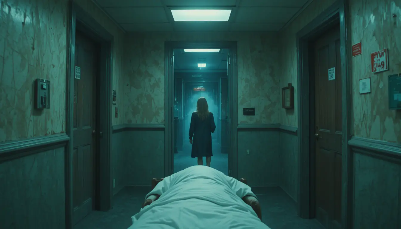 Endless yellow backrooms corridor fading into the distance