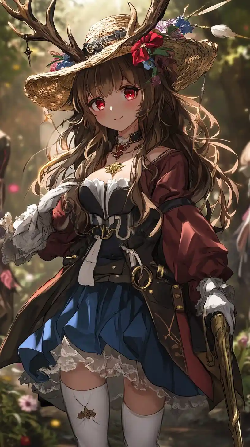 Joyful anime girl dancing in a dimly lit room
