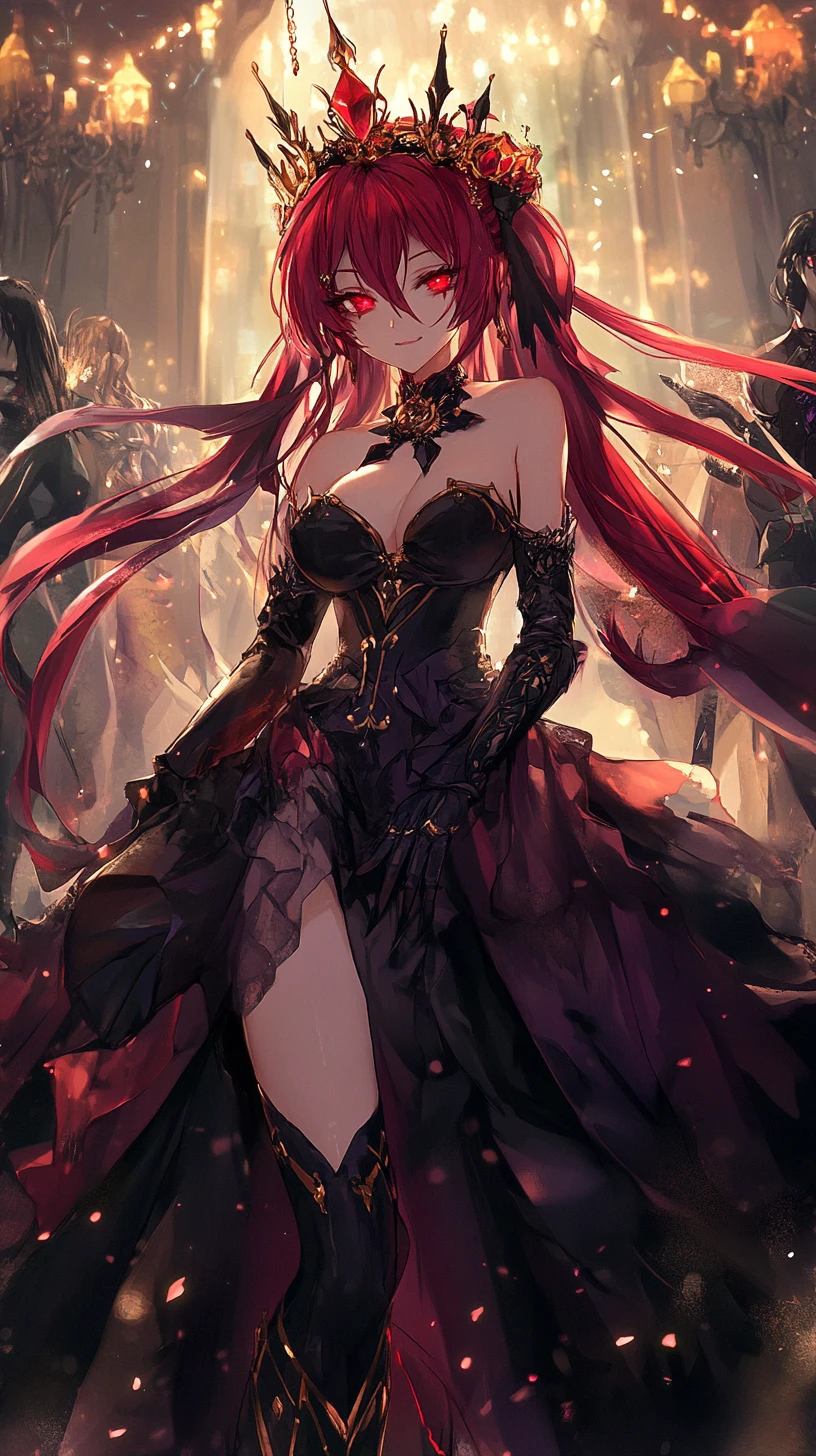 Anime girl dancing joyfully in a dimly lit room