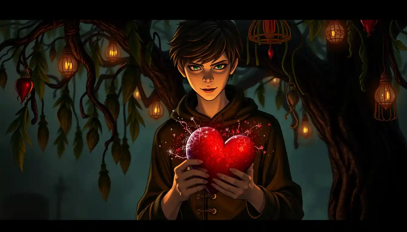 Man breaking a magical wish tree for forbidden love
