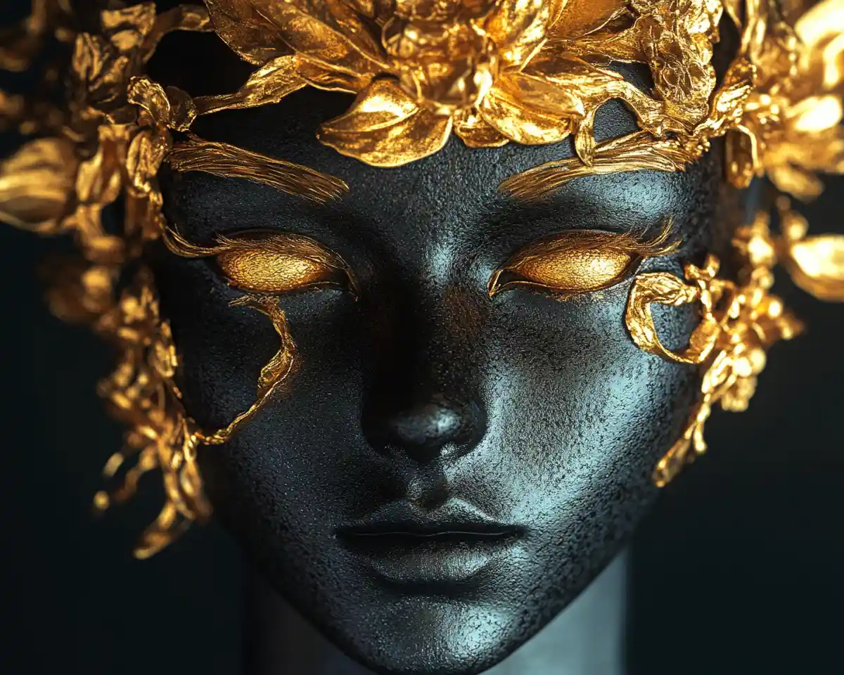 Epic golden and black abstract digital artwork masterpiece