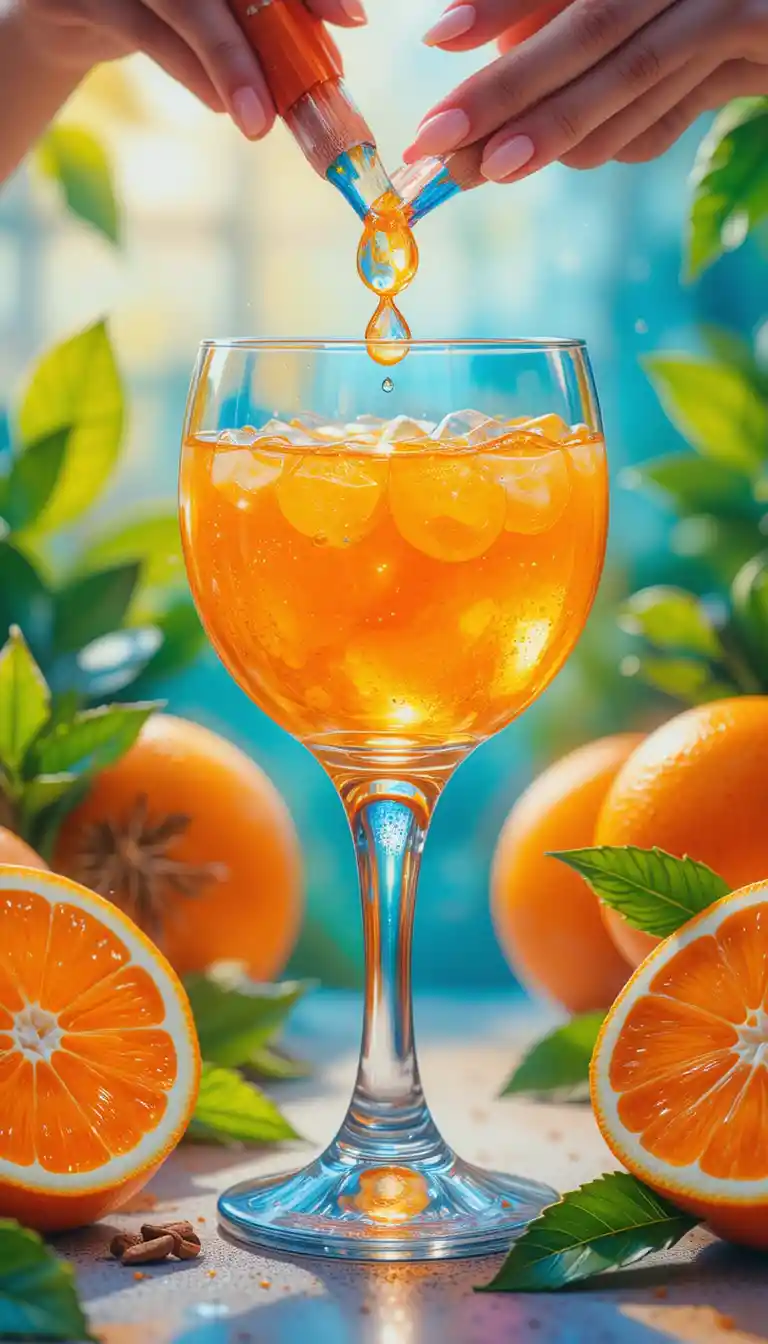 Color pencil drawing of orange juice in a stemmed glass
