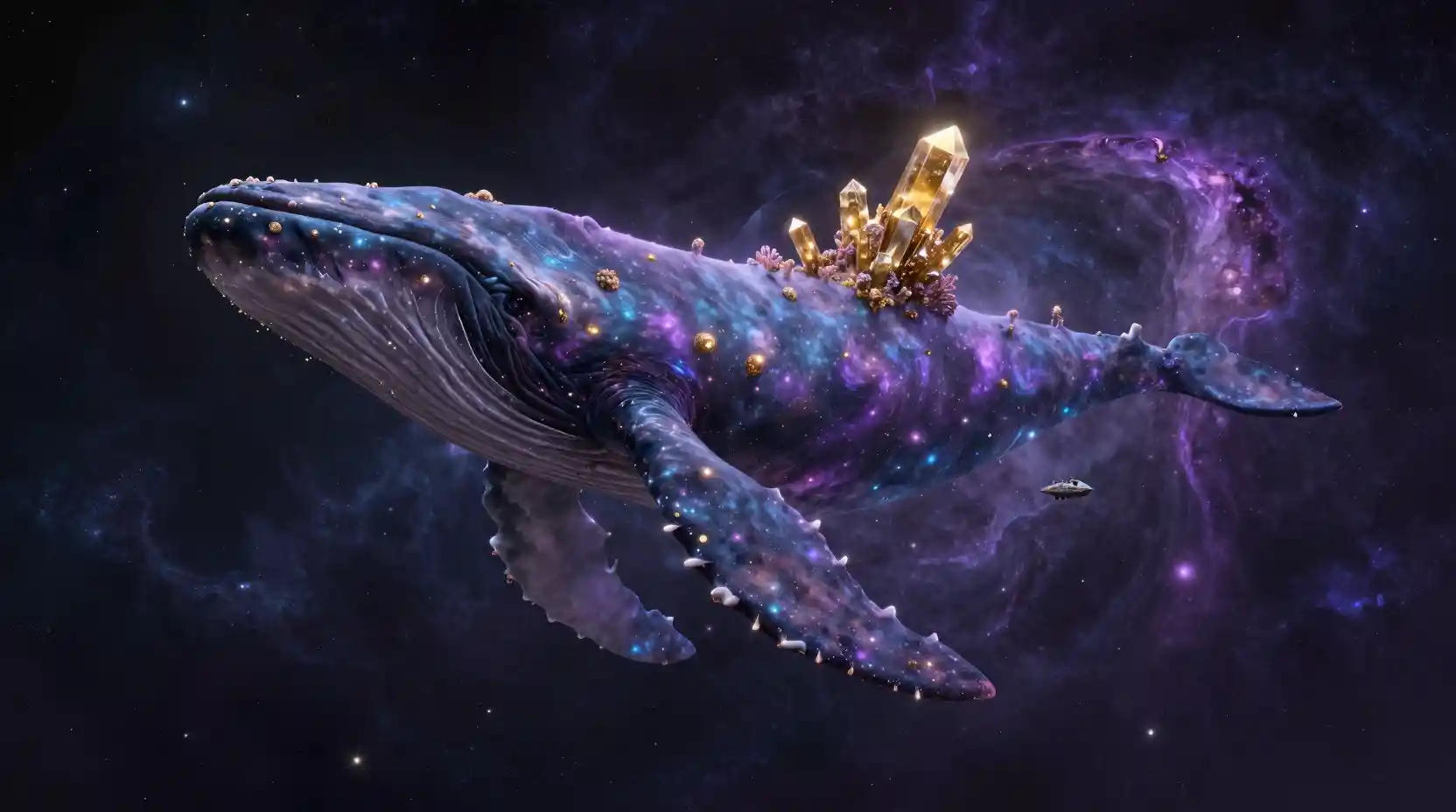 Colossal Space Whale Deity Swimming Through Starry Cosmos