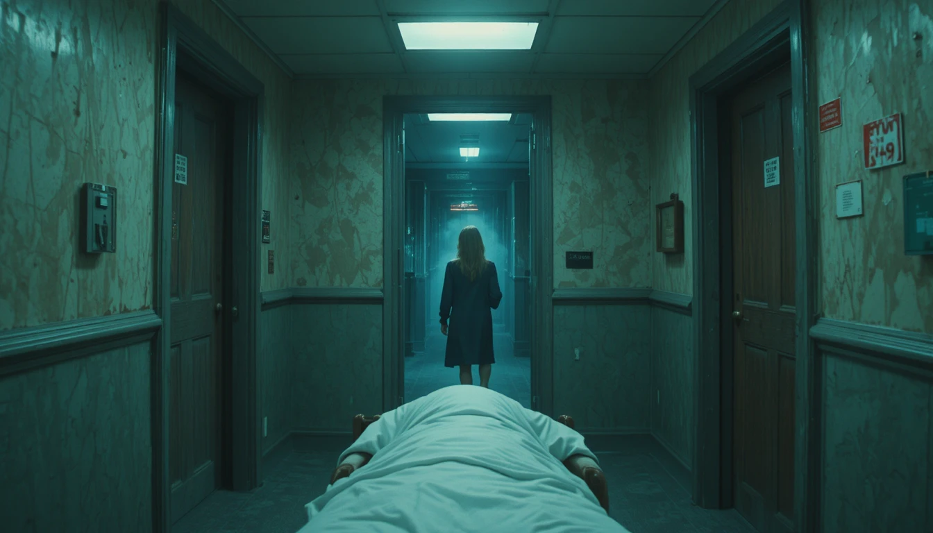 Endless yellow backrooms corridor fading into the distance