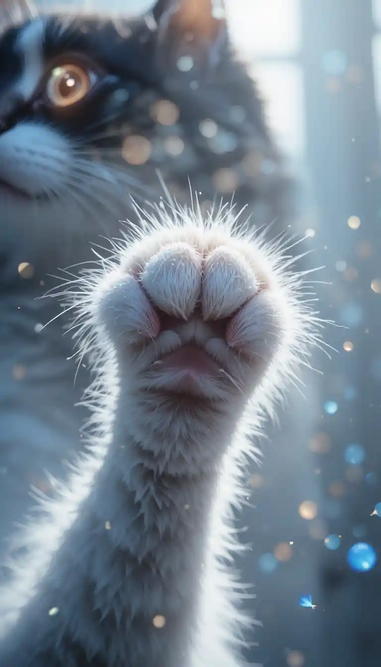 Nahaufnahme einer Anime-Katze auf weißem Hintergrund