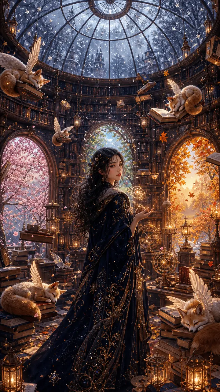 四季變換的魔法圖書館裡的女巫