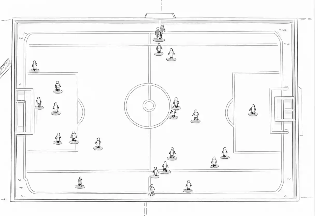 Football pitch tactics diagram with arrows showing player movement