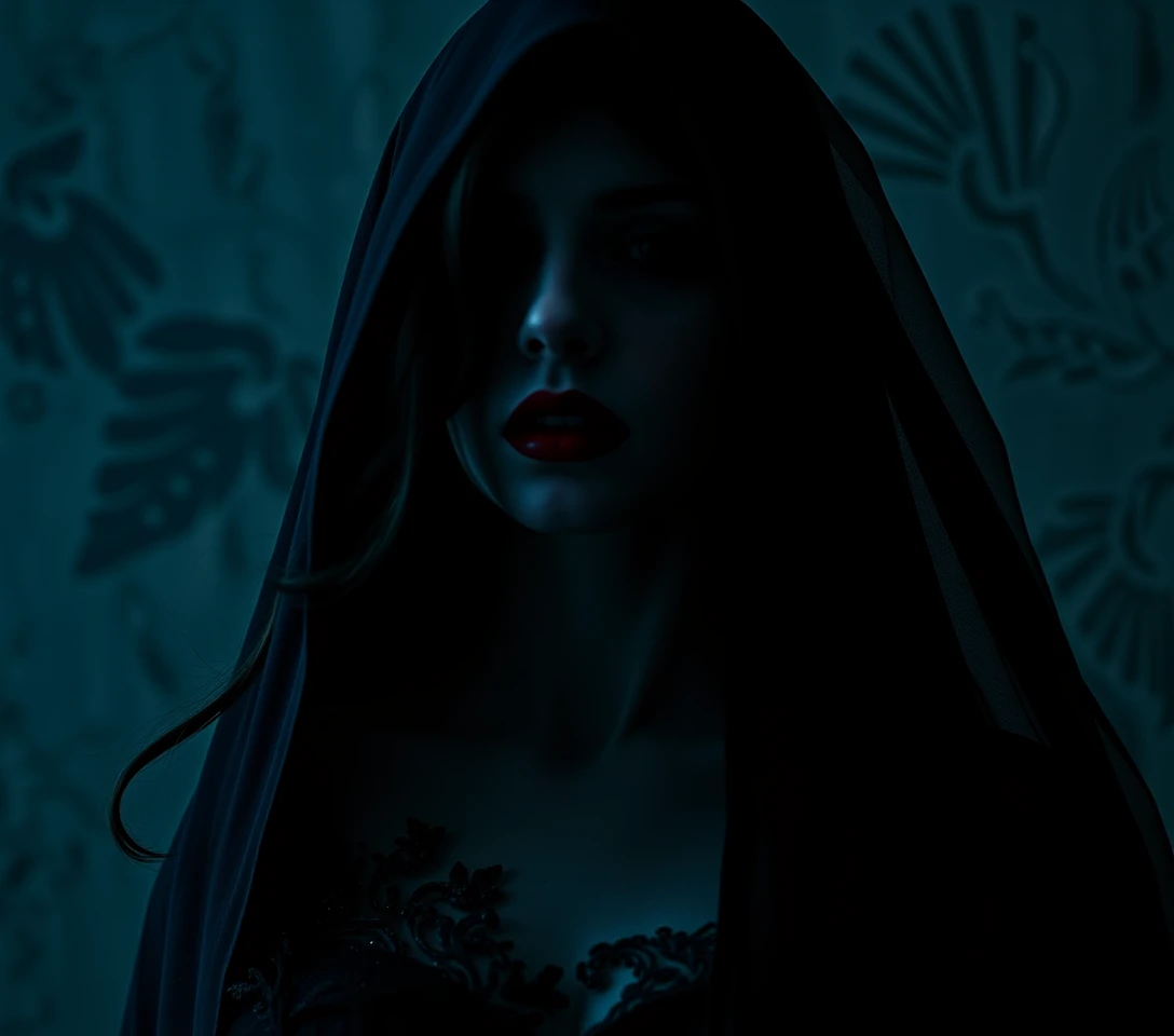 Surreal ethereal woman in a dark dreamlike nightmare scene