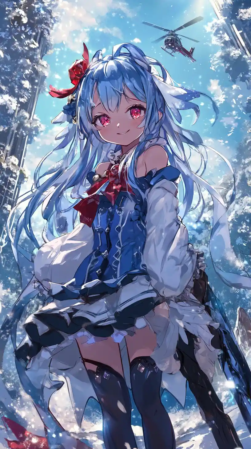 Anime girl in winter coat with pendant and bandana