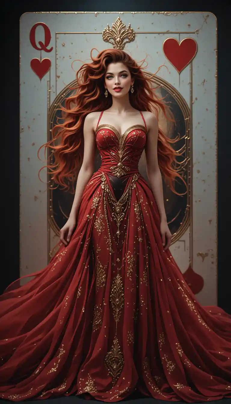 Regal Queen Of Hearts Empress With Fiery Red Hair