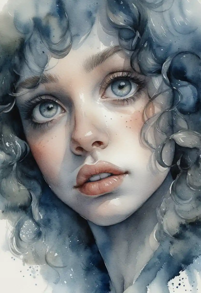 Extreme close up digital portrait of a dreamy freckled girl