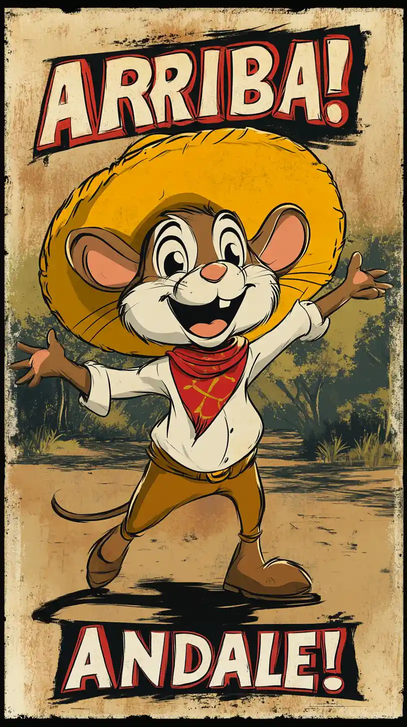 Cheerful Vintage Cartoon Mouse Sticker With Yellow Sombrero