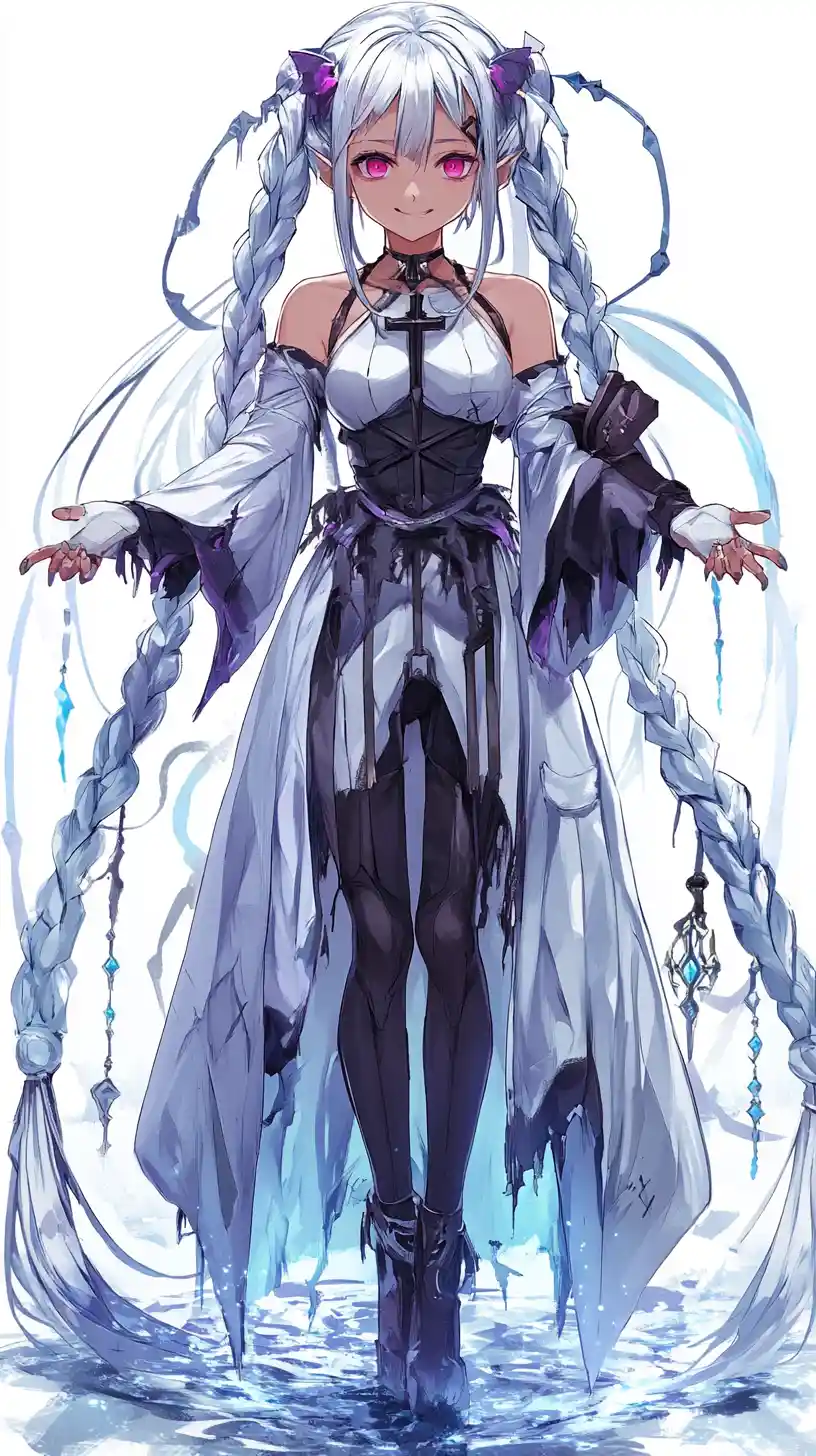 Anime girl warrior with hammer in a crystal palace