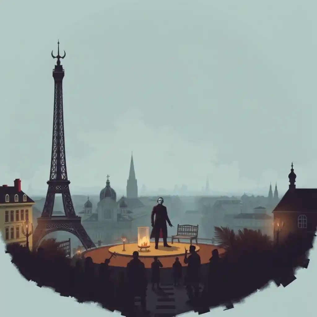 Victorian monster creation unfolding on a dark Parisian street