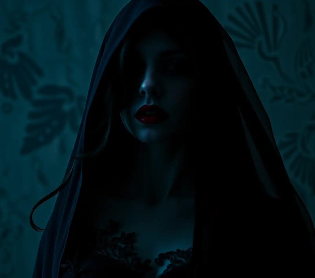Surreal ethereal woman in a dark dreamlike nightmare scene