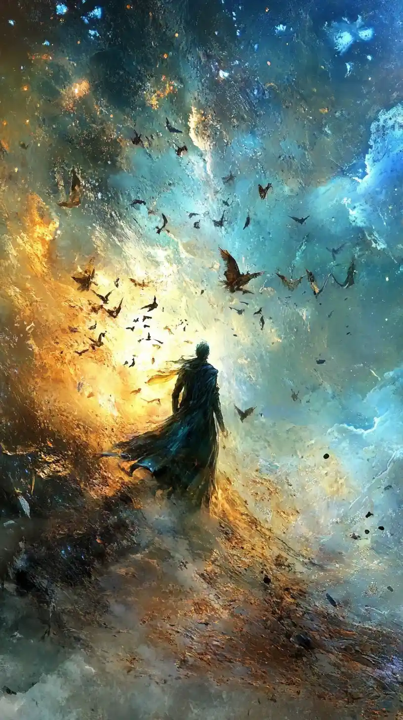 Fragmented self drifting like ash in the darkness