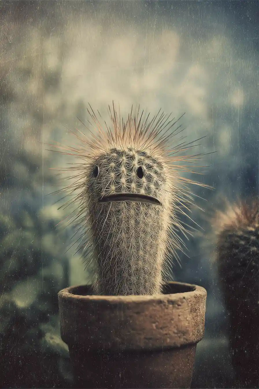 Angry Cactus Stomping In A Surreal Vintage Garden Collage