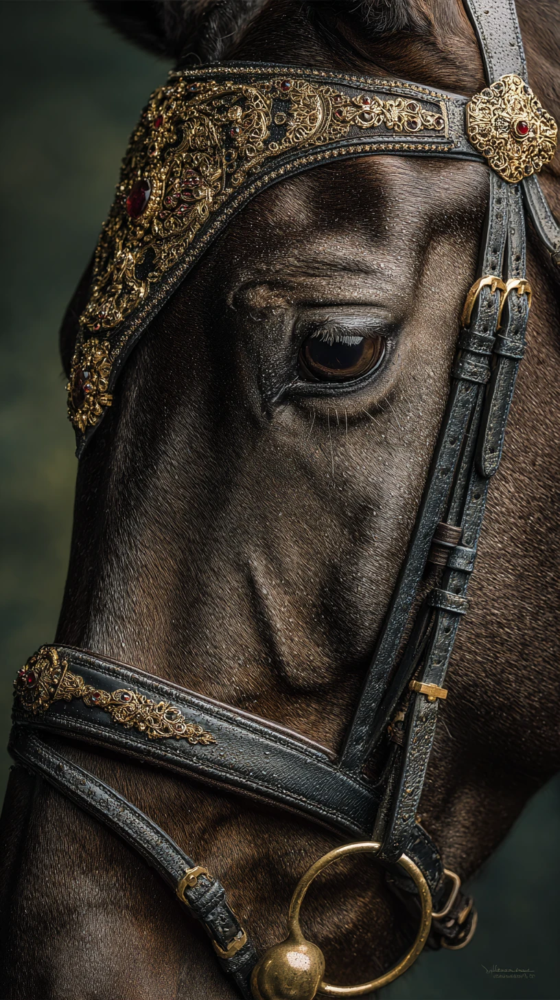 Dramatic close up portrait of a dark bay horse