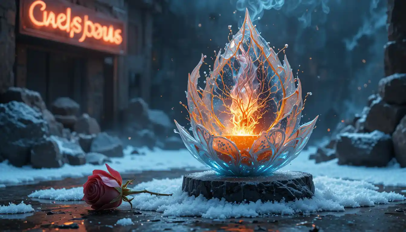 Glowing candle on snow with cosmic sky background