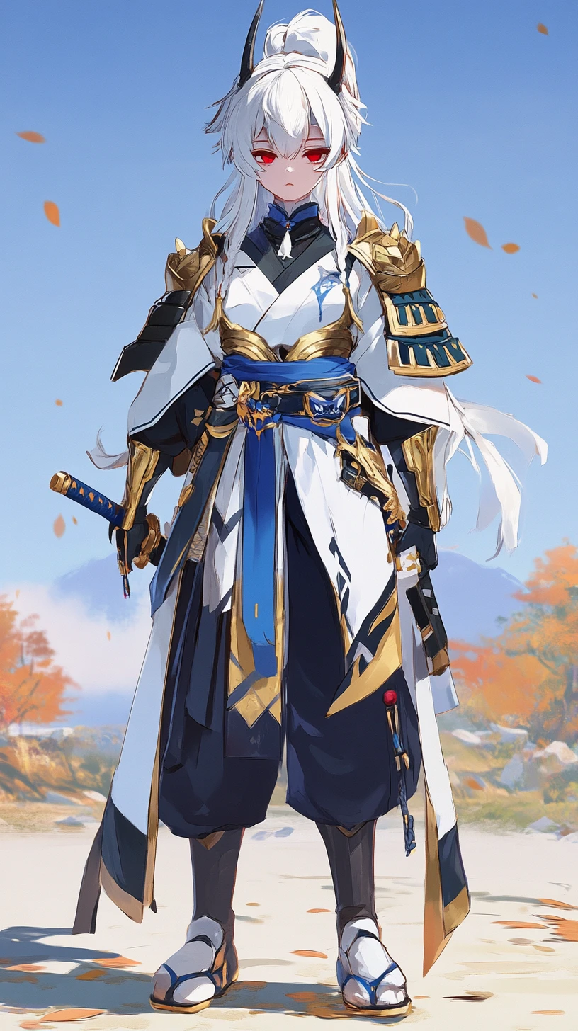 Girl in golden armor with sword and patterned belt