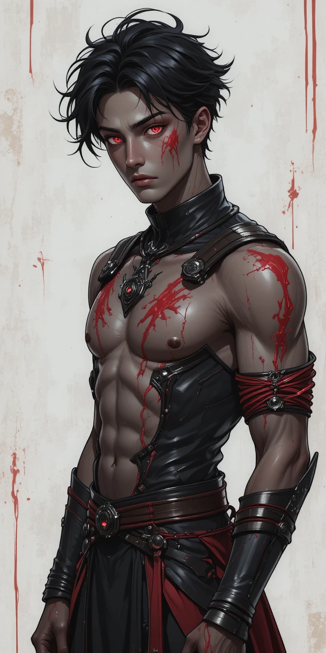 Young anime warrior with red aura and sacred scars