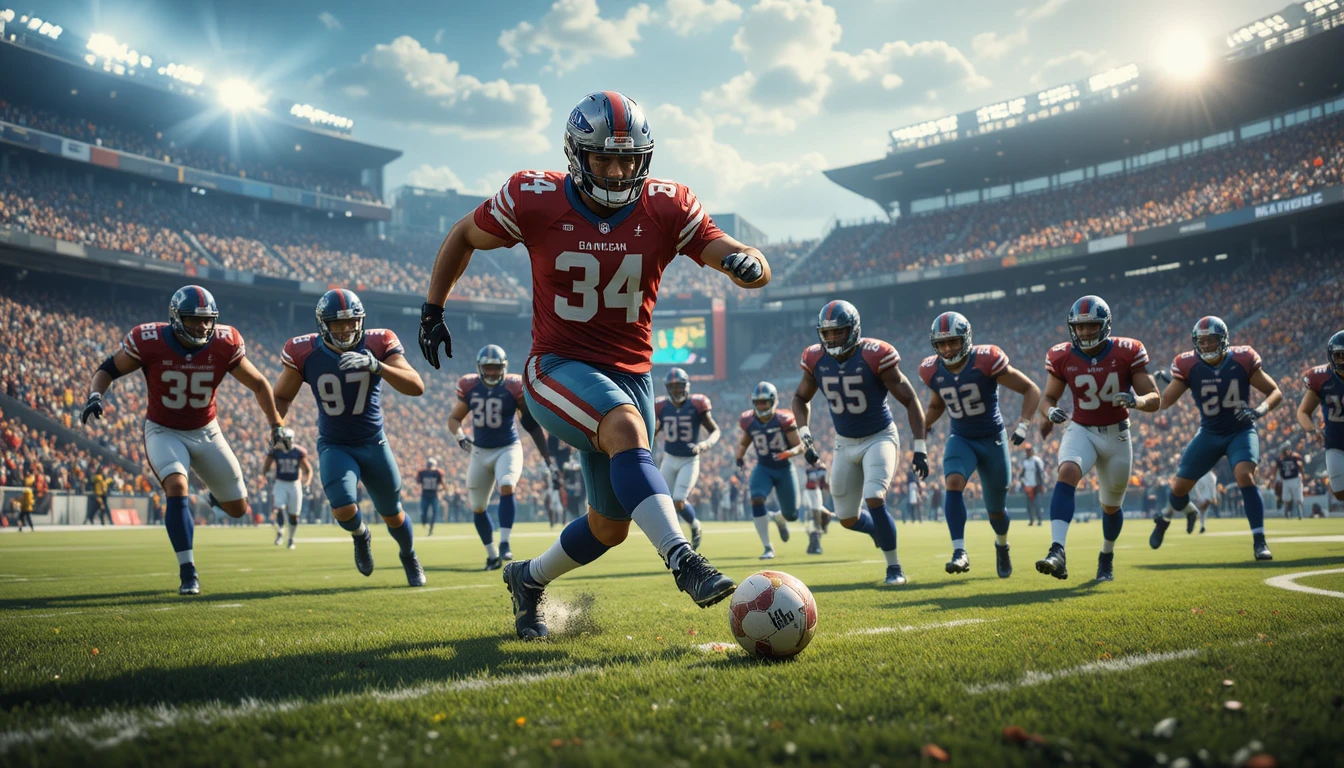 Football player running down the pitch chased by opponents