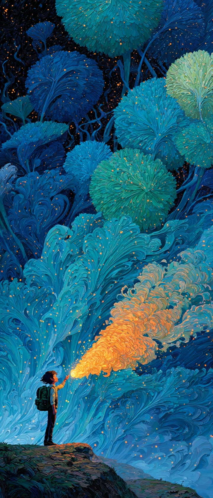 Fantasy Adventurer Reaching Toward A Cosmic Flower Nebula