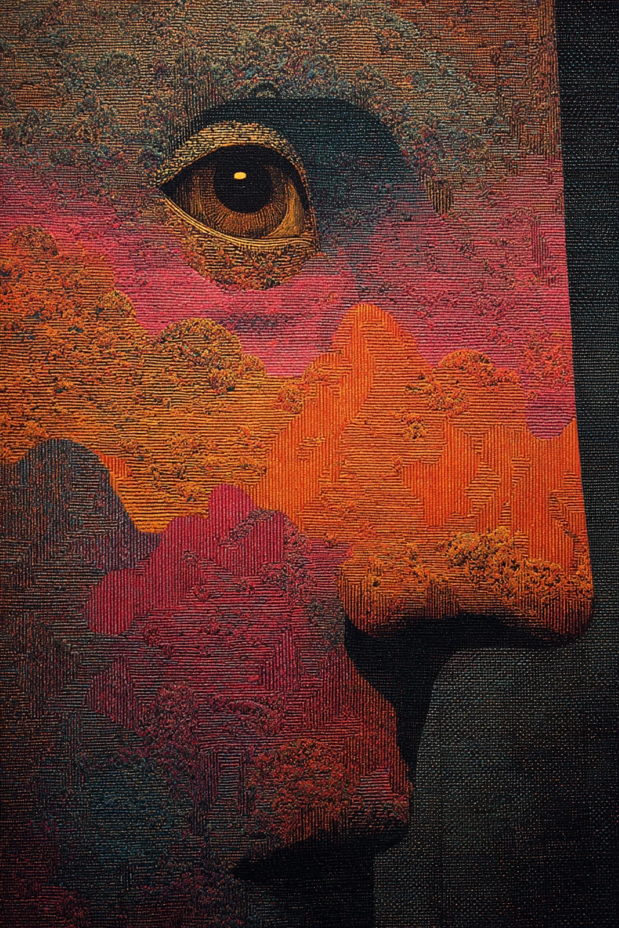Surreal romantic canvas in rich dark pop colors