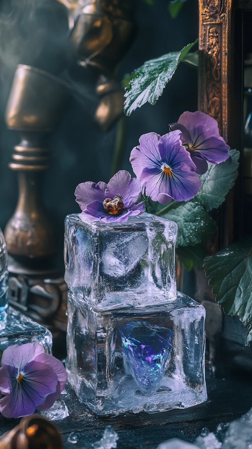 Vintage steampunk polar bear with ice and floral elements