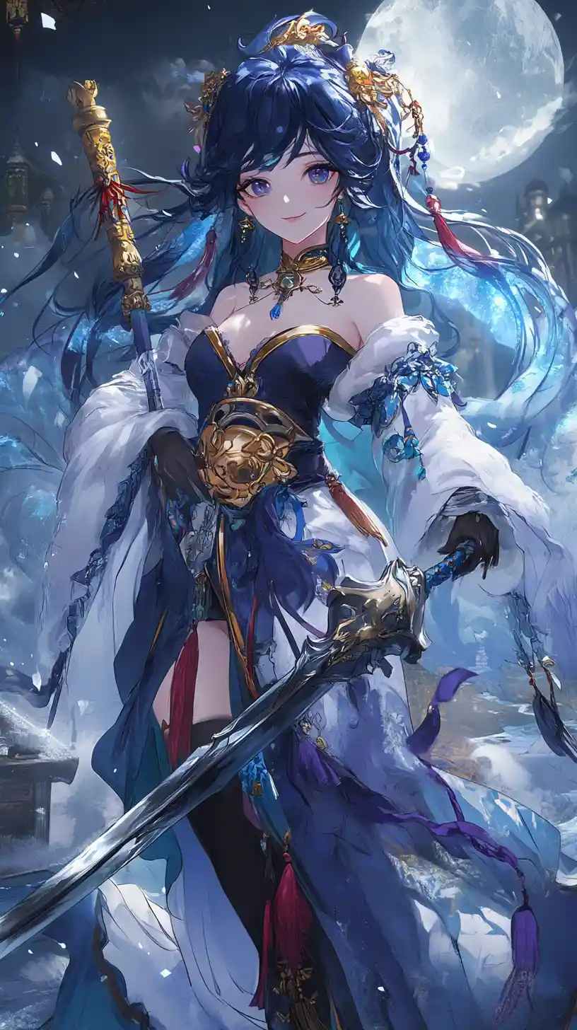 Ice blade anime girl in a vast fantasy battle