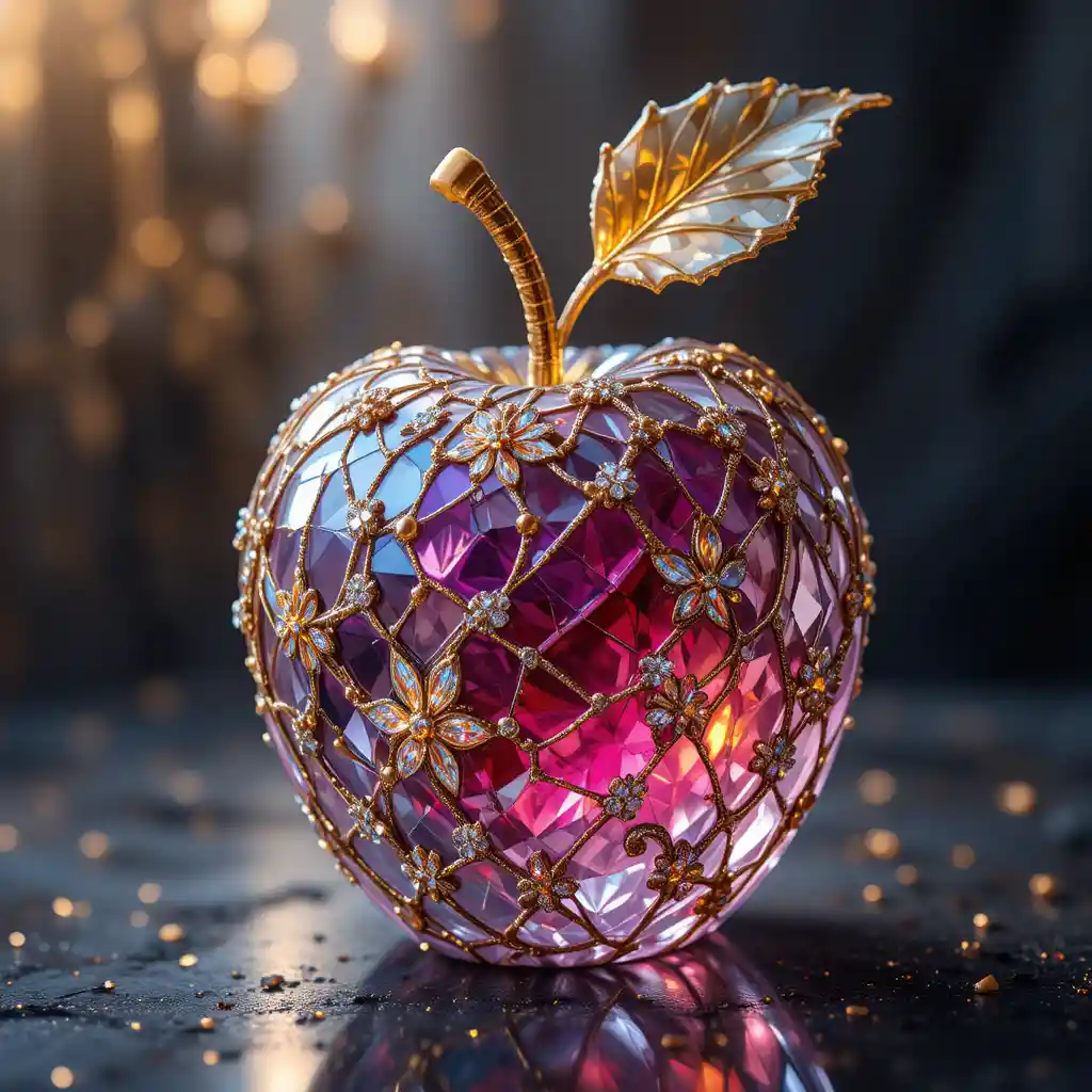 Golden crystal apple with pearls in ethereal gothic style