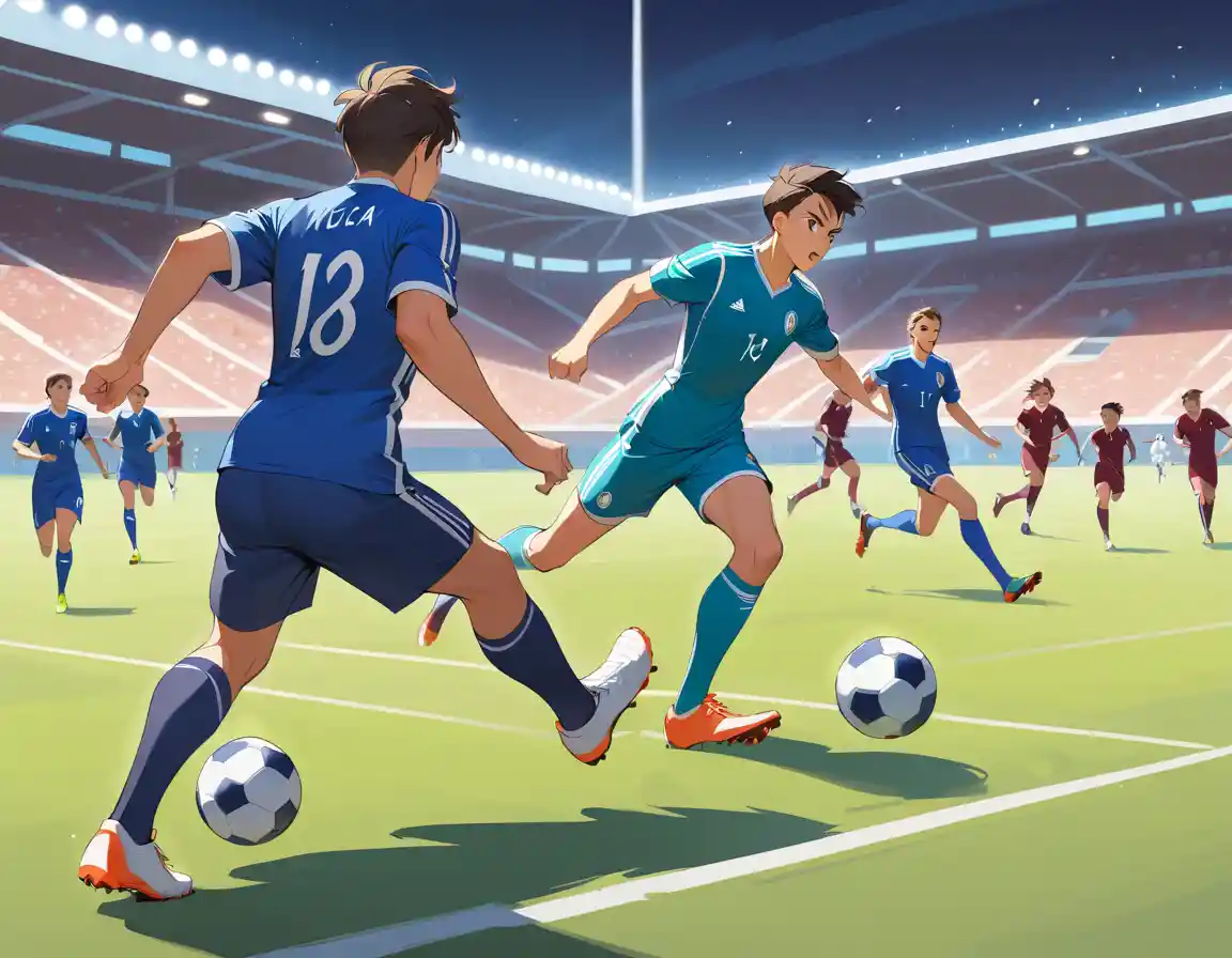 Soccer player sprinting down the pitch with the ball