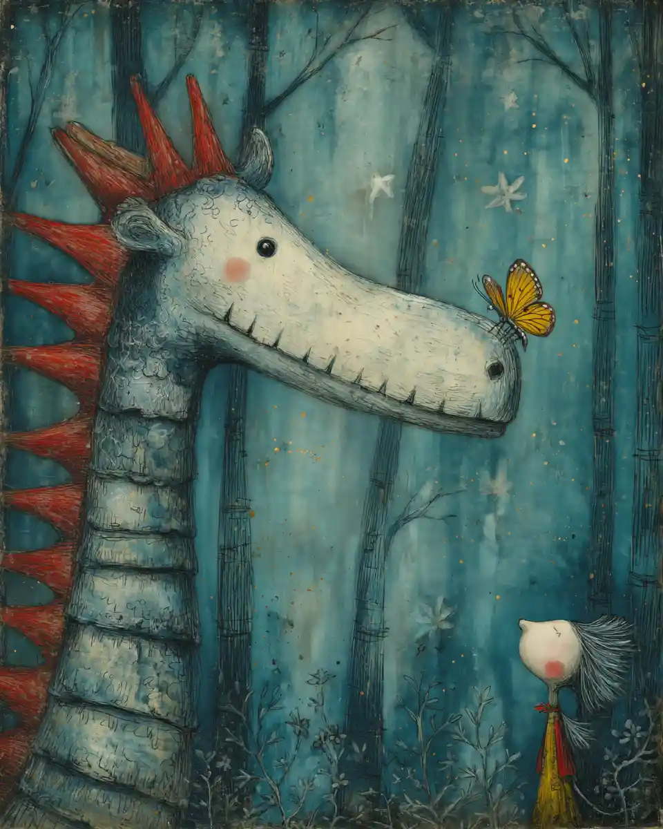 Tiny butterfly resting gently on a dragon nose