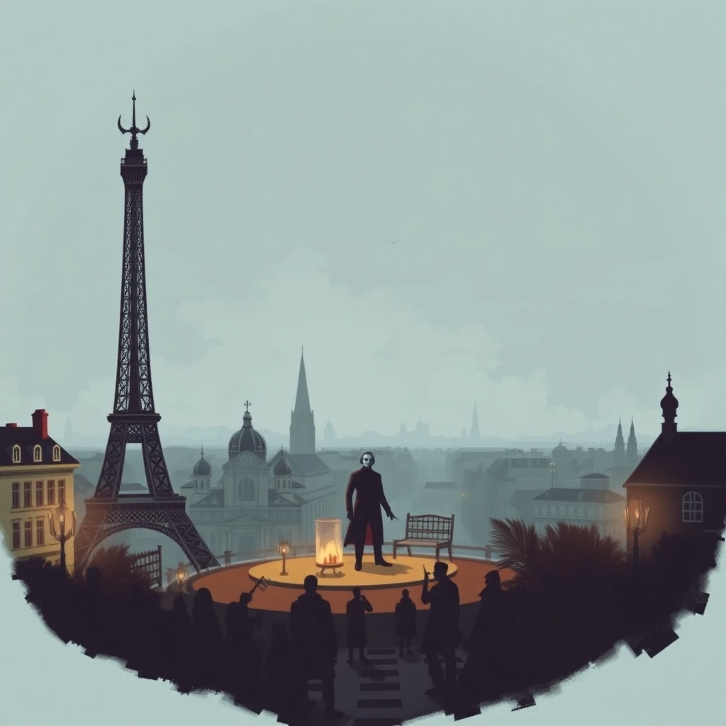 Victorian monster creation unfolding on a dark Parisian street