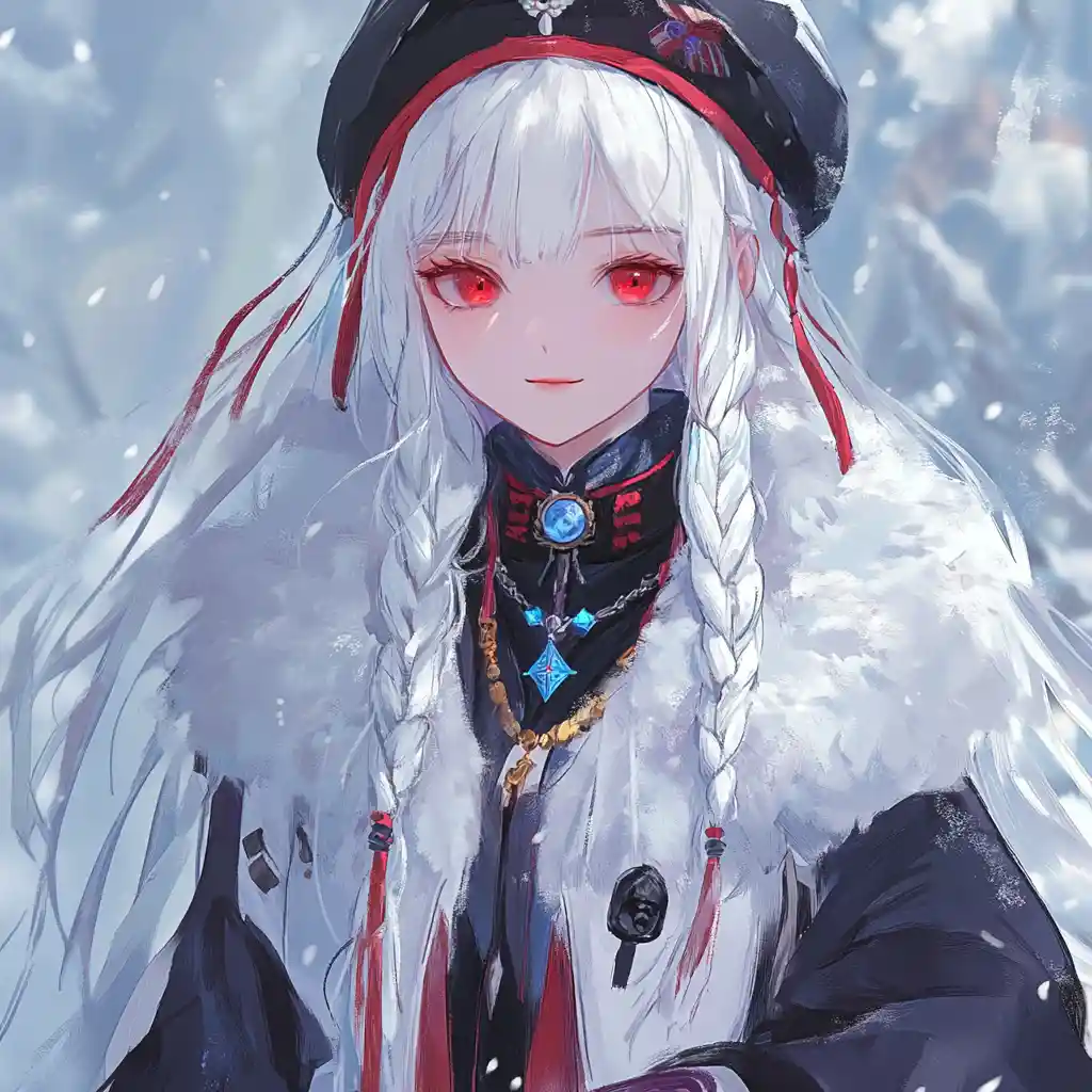 Girl in white down coat at futuristic concert crowd