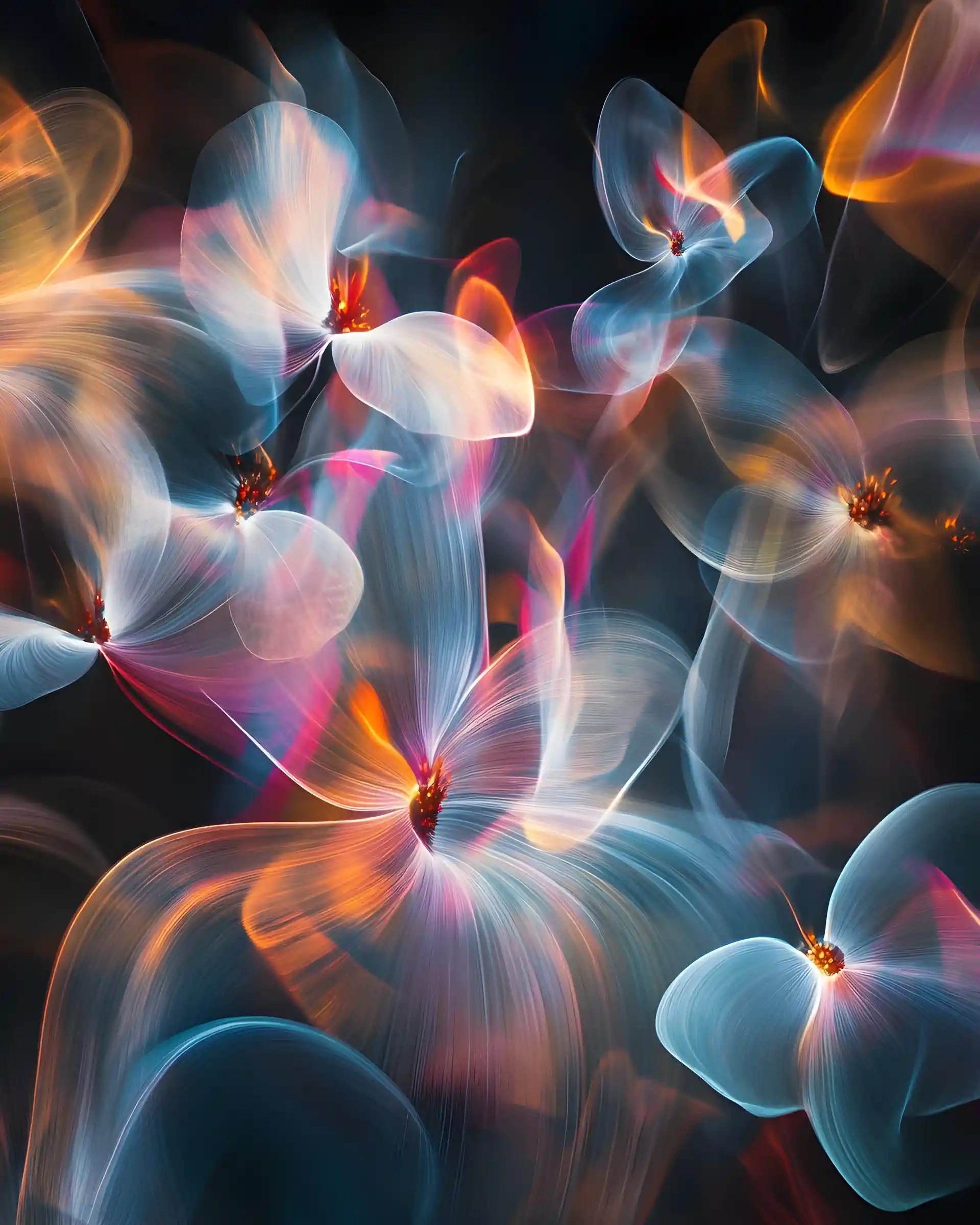 Glowing Lorenz Attractor As Ethereal Flower Flock In Darkness
