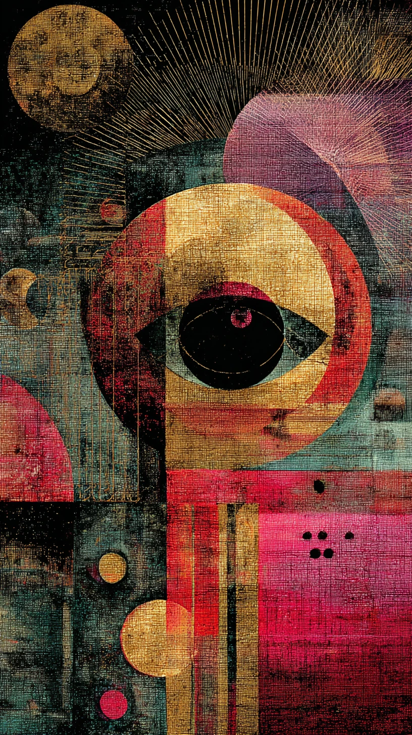 Surreal romantic figure emerging on textured abstract canvas