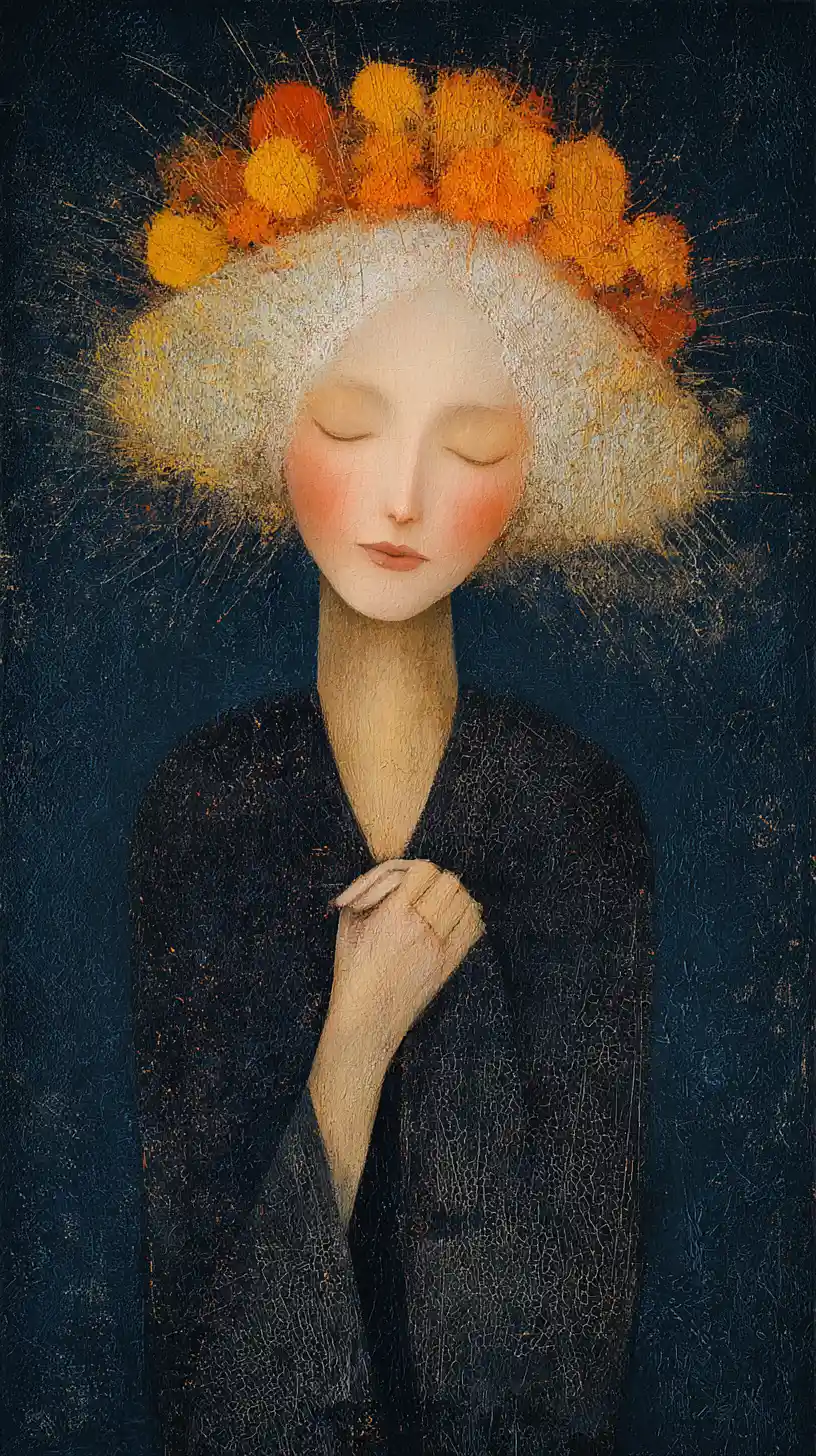 Surreal portrait of an ash blonde bohemian elder woman