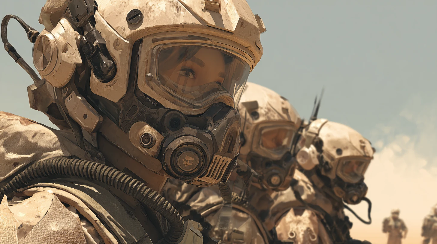 German tanks and soldier in a gritty desert battlefield