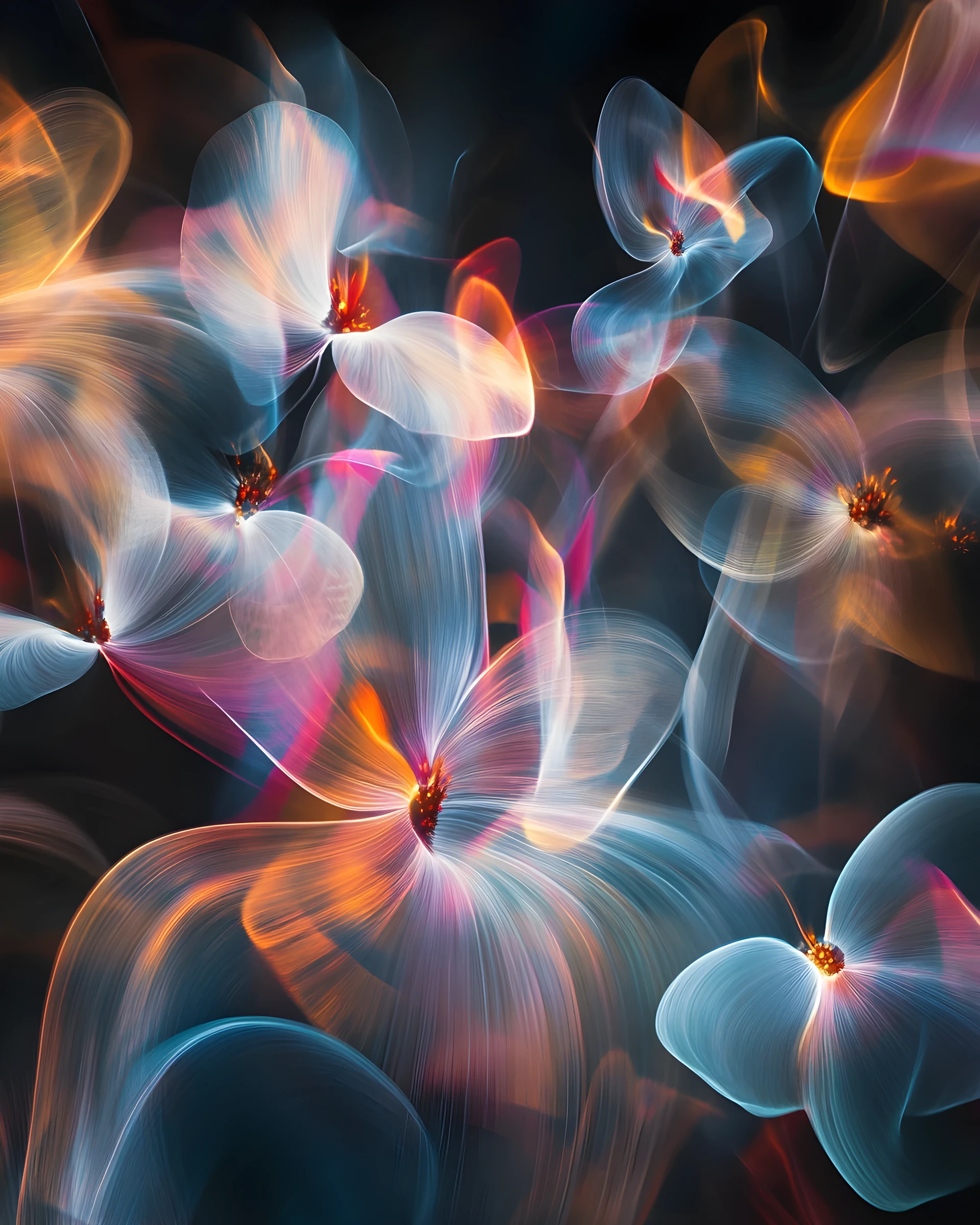 Glowing Lorenz Attractor As Ethereal Flower Flock In Darkness