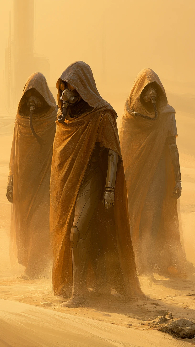 Robotic desert monks in thin protective suits