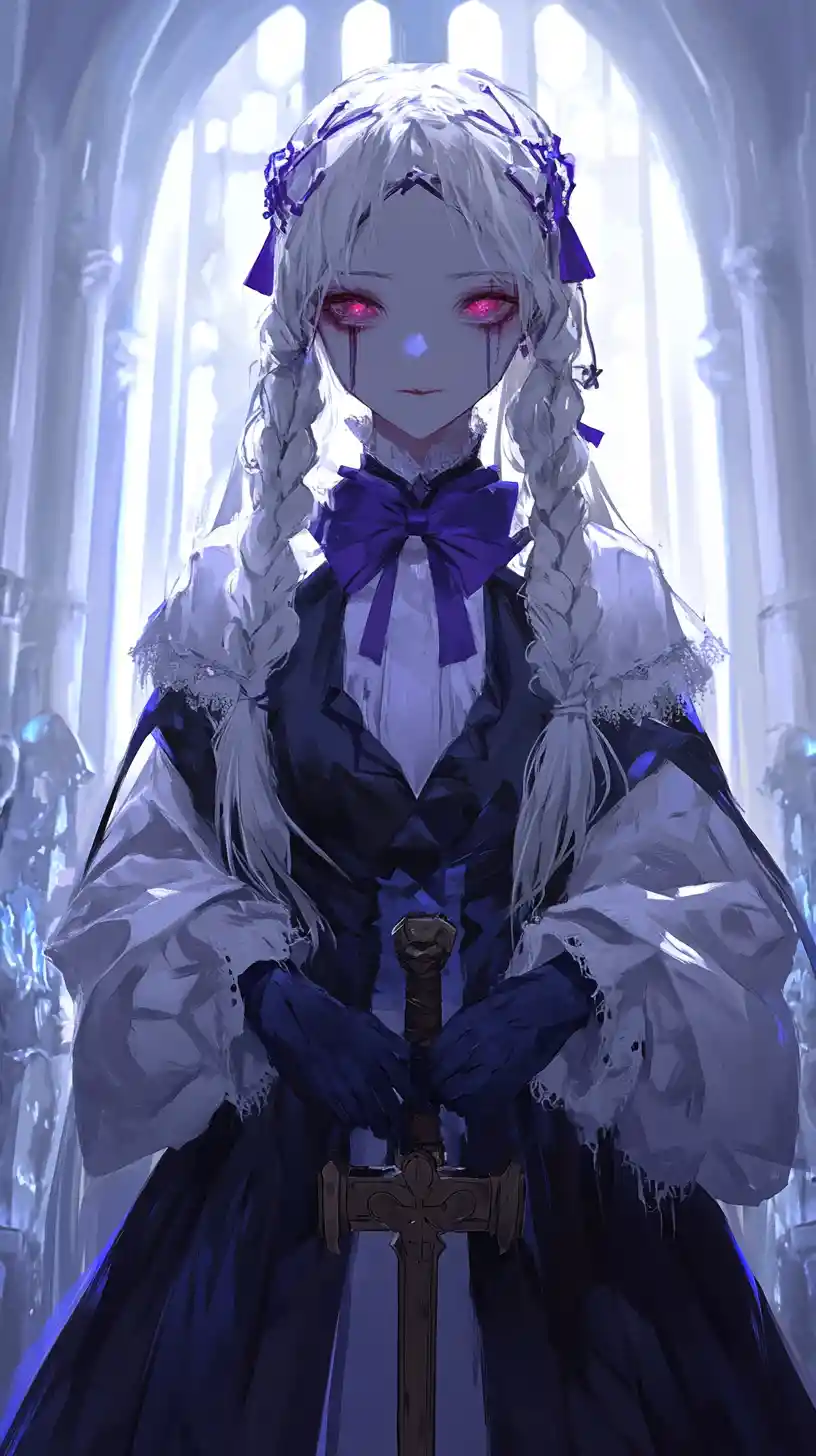 Anime girl warrior with hammer in crystal palace