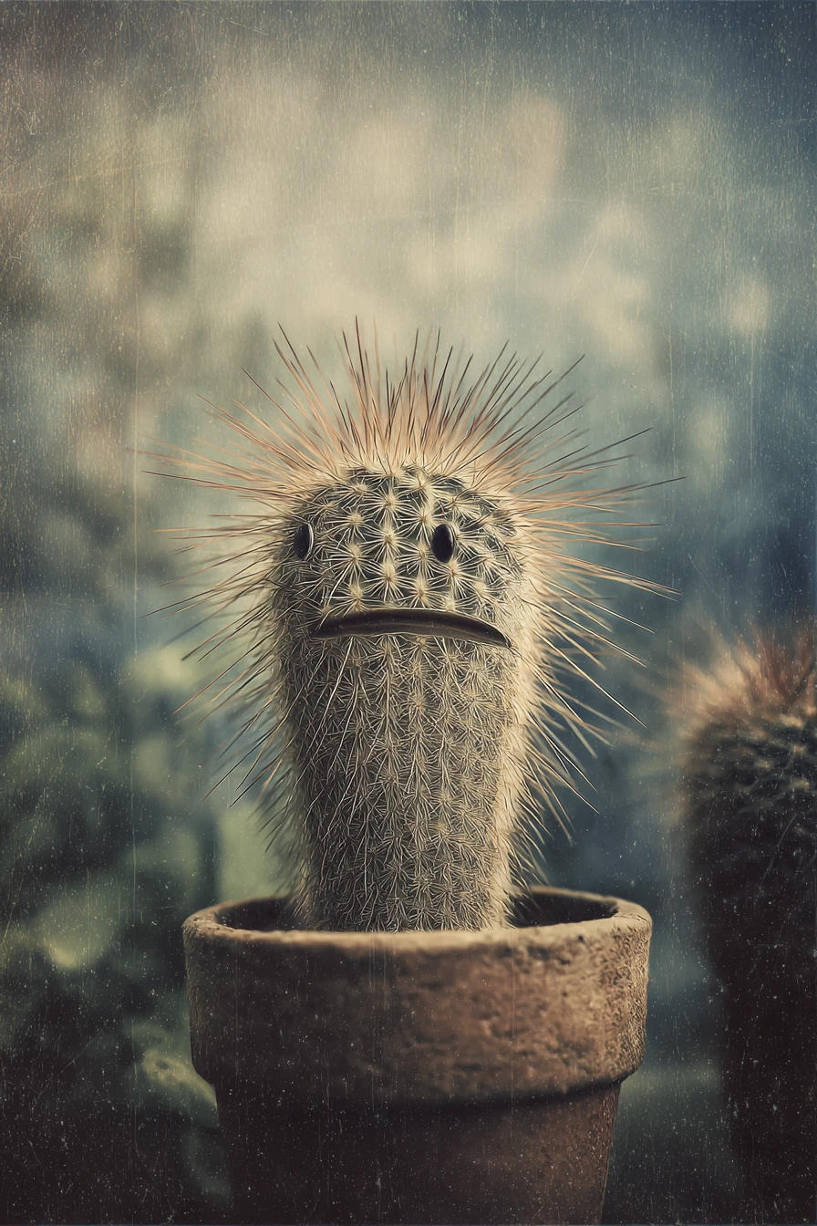 Angry Cactus Stomping In A Surreal Vintage Garden Collage