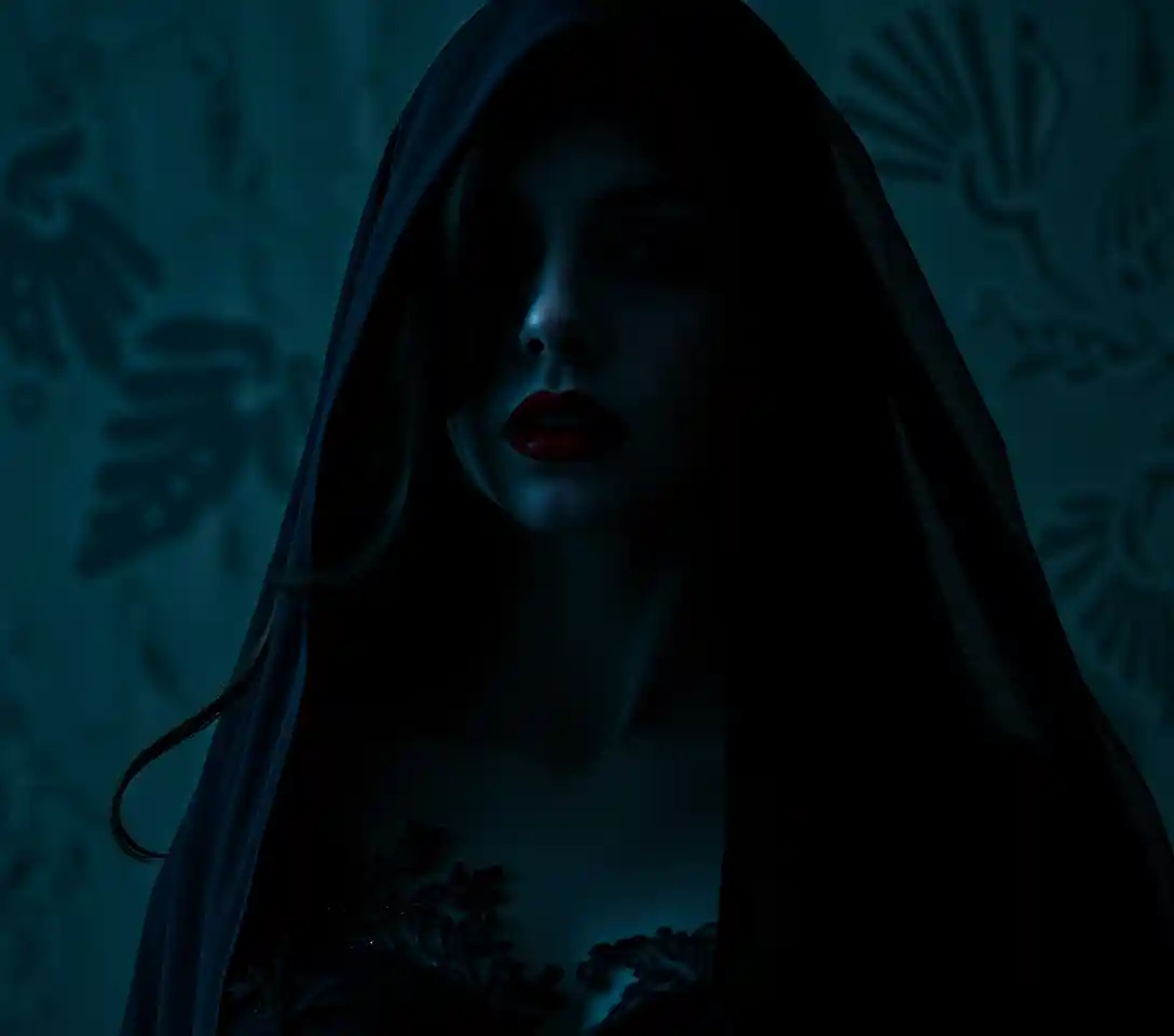 Surreal ethereal woman in a dark dreamlike nightmare scene