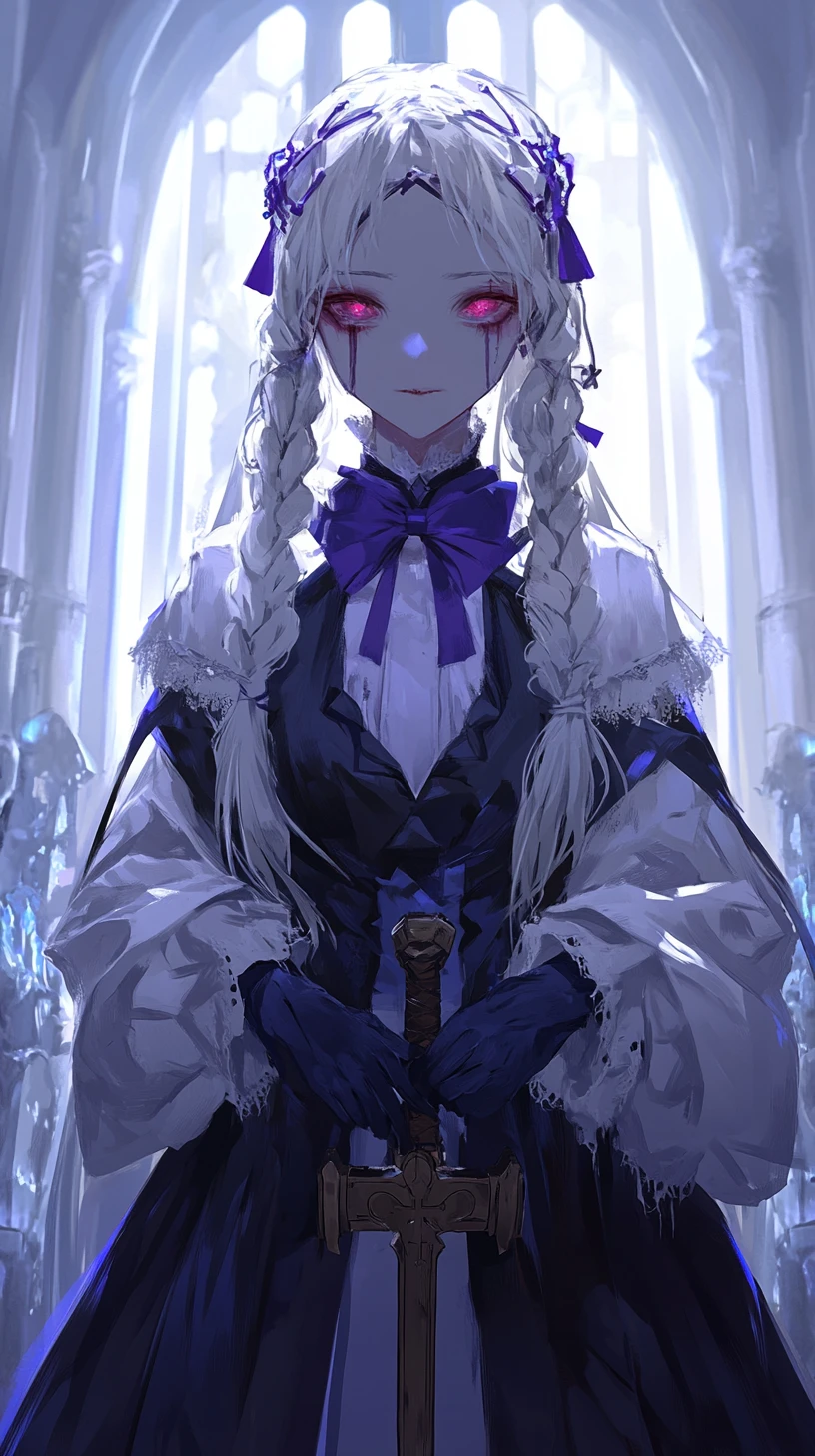 Anime girl warrior with hammer in crystal palace