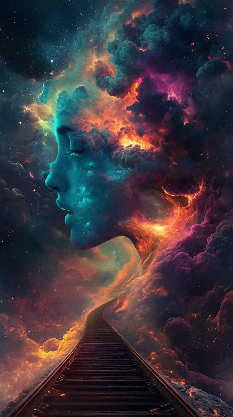 Lonely figure dissolving like ash in a dark void