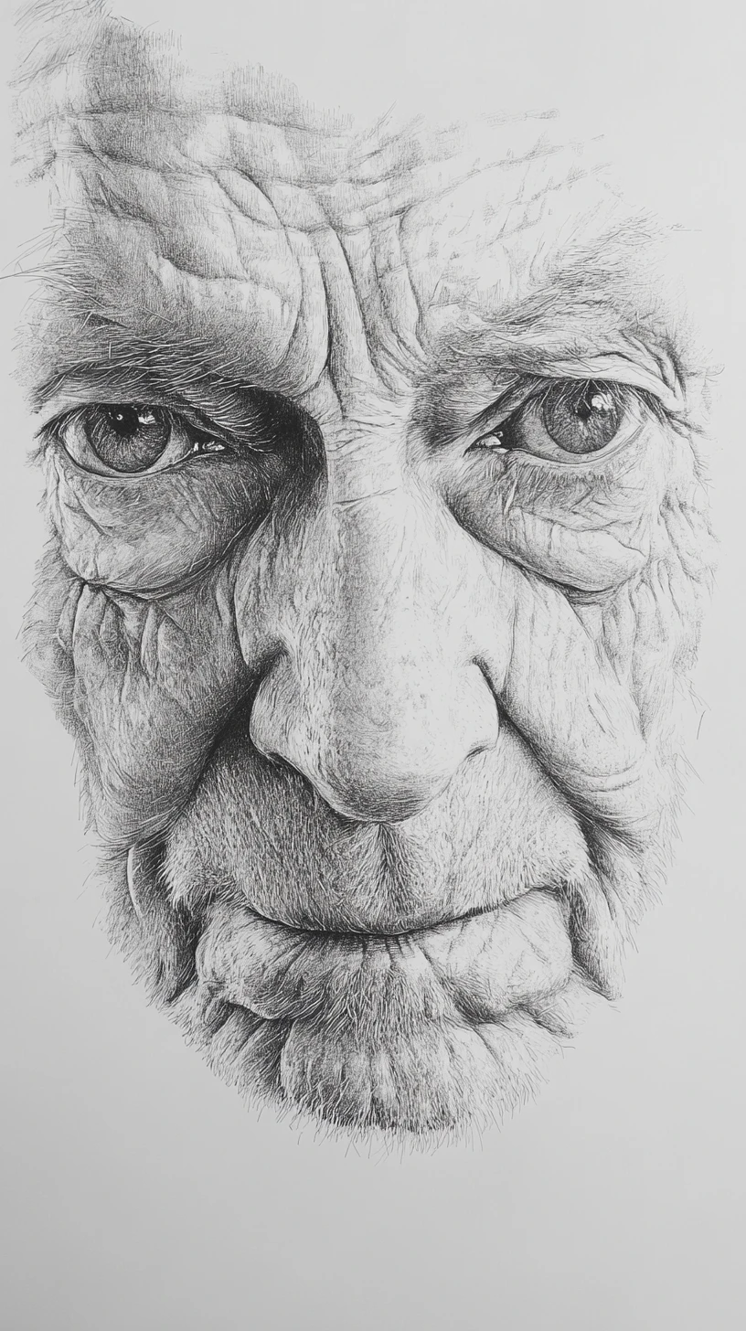 Elderly Man Praying In Extreme Close Up Graphite Portrait