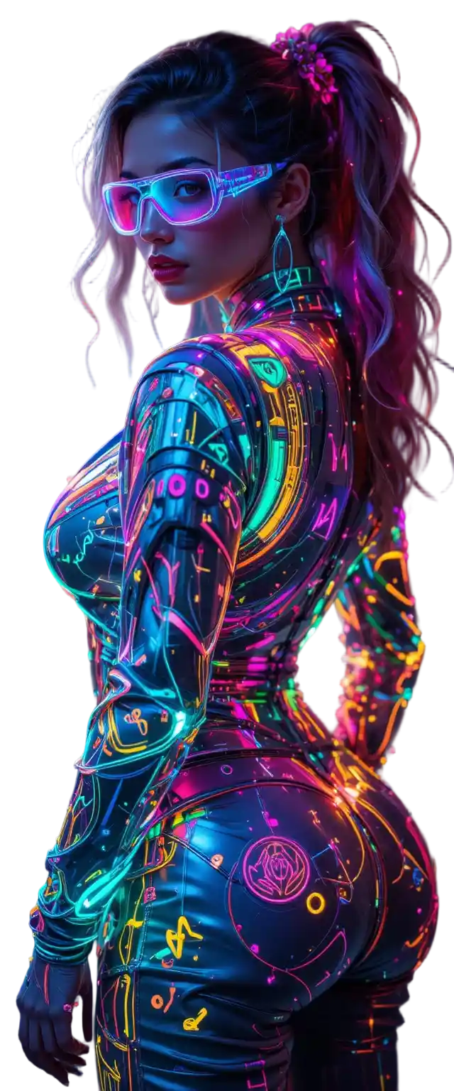Cyberpunk fashion woman in studio full body portrait