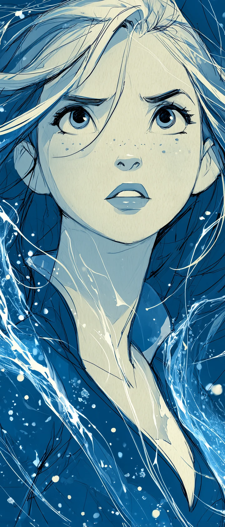 Anime girl in swirling magical transformation vortex illustration
