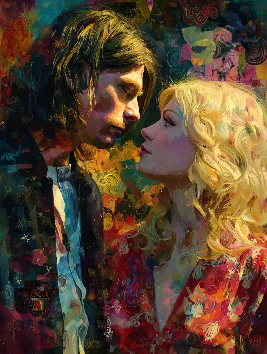 Romantic fantasy portrait of a 1990s rock couple